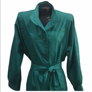 Vintage 80s Misty Weather Teal Green Trench Coat